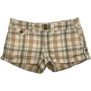VTG y2k Women's Tan Green Plaid Low Rise Piper & Blue Micro Cheeky Shorts Size 5